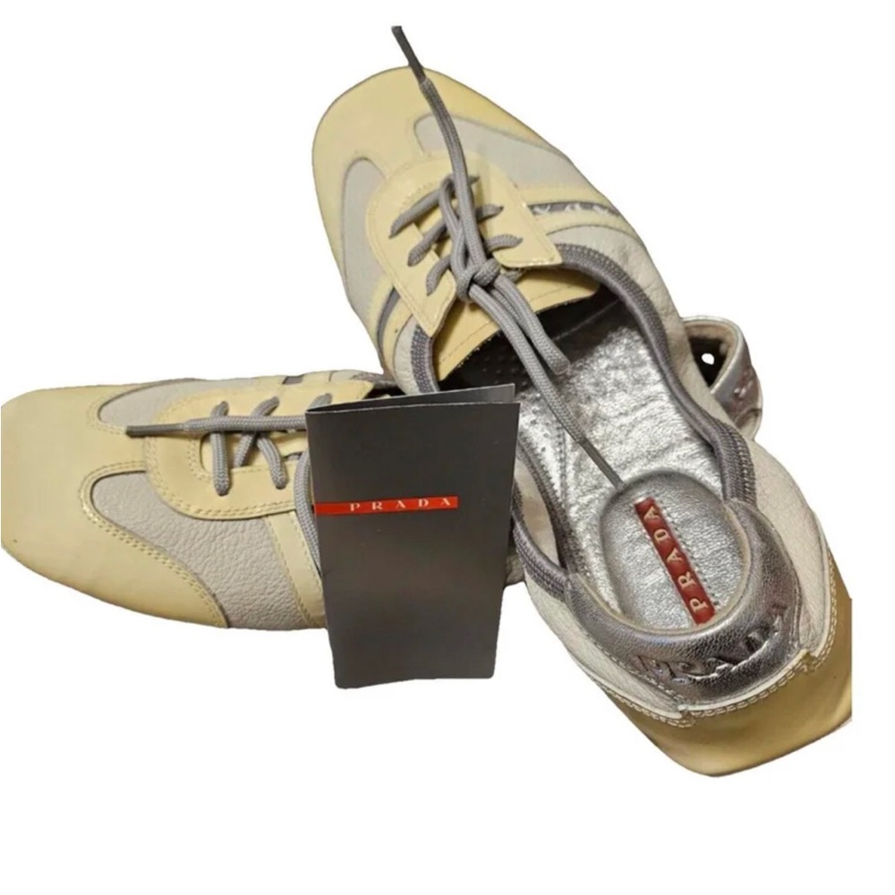Prada laced up flats in Sz 37. Worn once or twice and are in beautiful condition